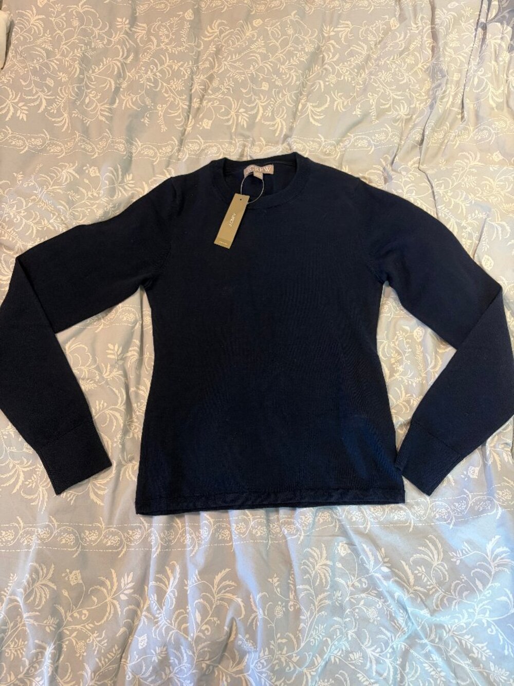 J.Crew Carolyn Fitted Crewneck Sweater Merino Wool Navy XS NWT